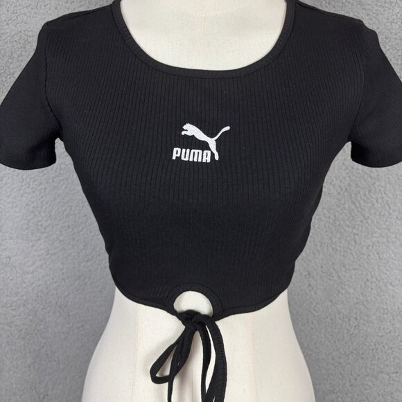 Puma Tops - Puma Women's Classic Fit Ribbed Crop Top String Tie Bottom Hem XS Black NWOT's